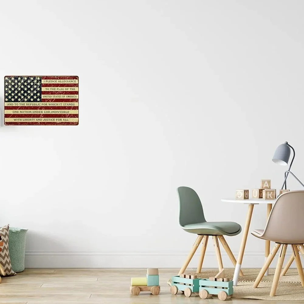 Durable Vintage Tin Wall Art - I Pledge Allegiance to The U.S. Flag - 8x12